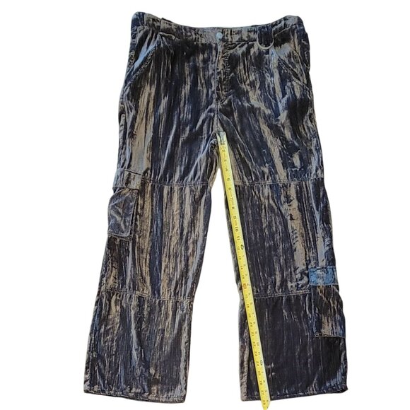 Pretty Garbage Griseta Velvet Burnout Cargo Wide Leg Baggy Pants in Olive Green - Picture 7 of 13